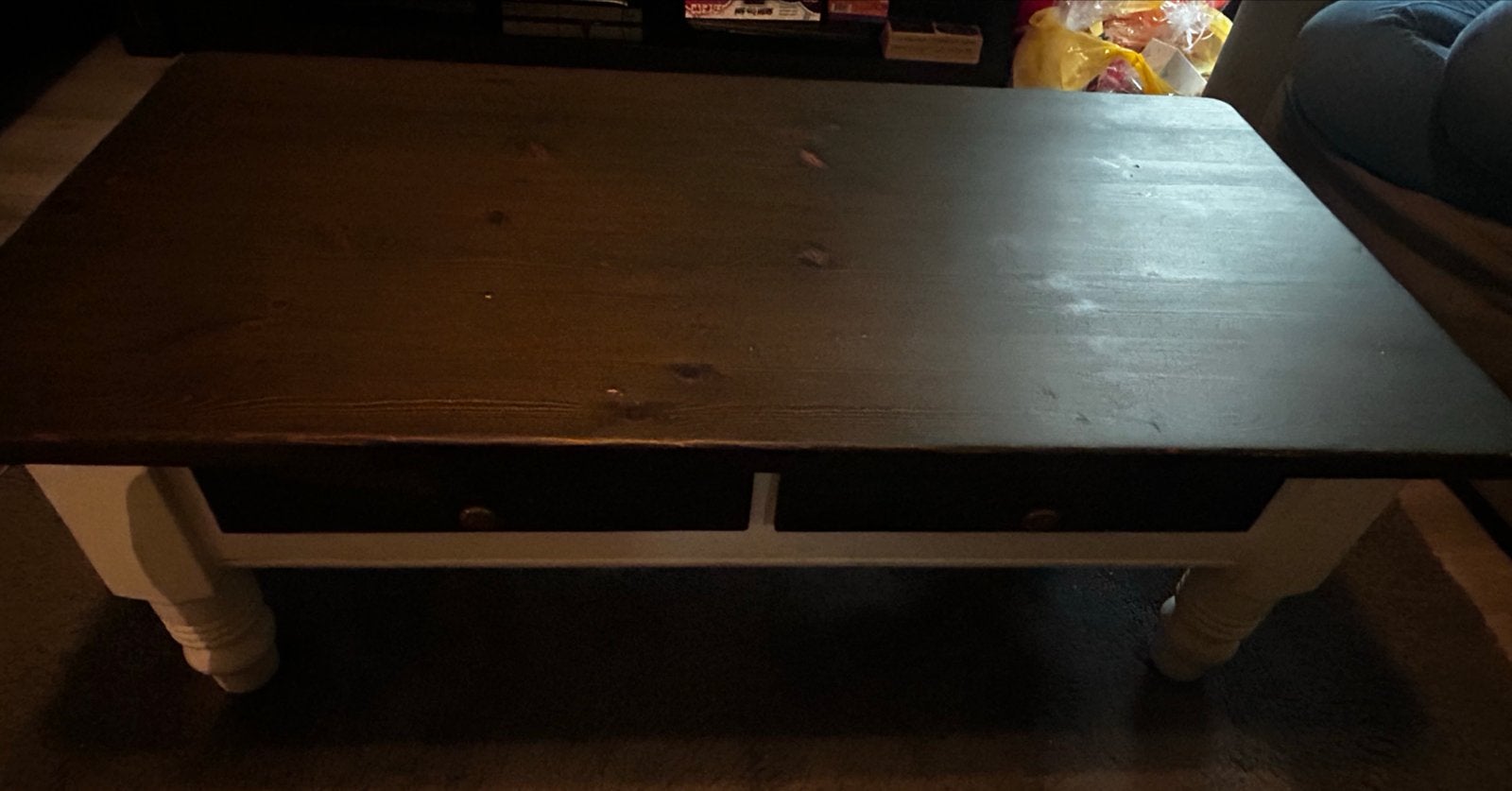 salontafel met lades, Ophalen, Gebruikt, 100 tot 150 cm, Overige houtsoorten
