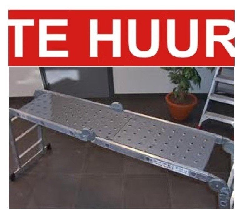 Te huur: Vouwladder 4x3 treden inclusief steiger huren lenen, Ophalen, Opvouwbaar of Inschuifbaar, 2 tot 4 meter