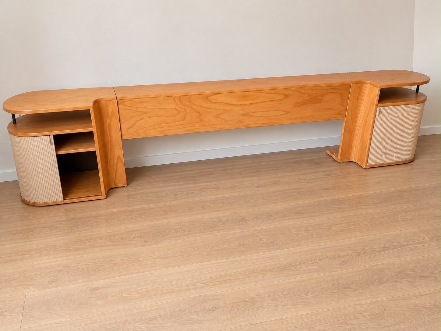 Auping auronde beuken houten hoofdeinde met nachtkastjes, Ophalen, Bruin, Tweepersoons, Zo goed als nieuw