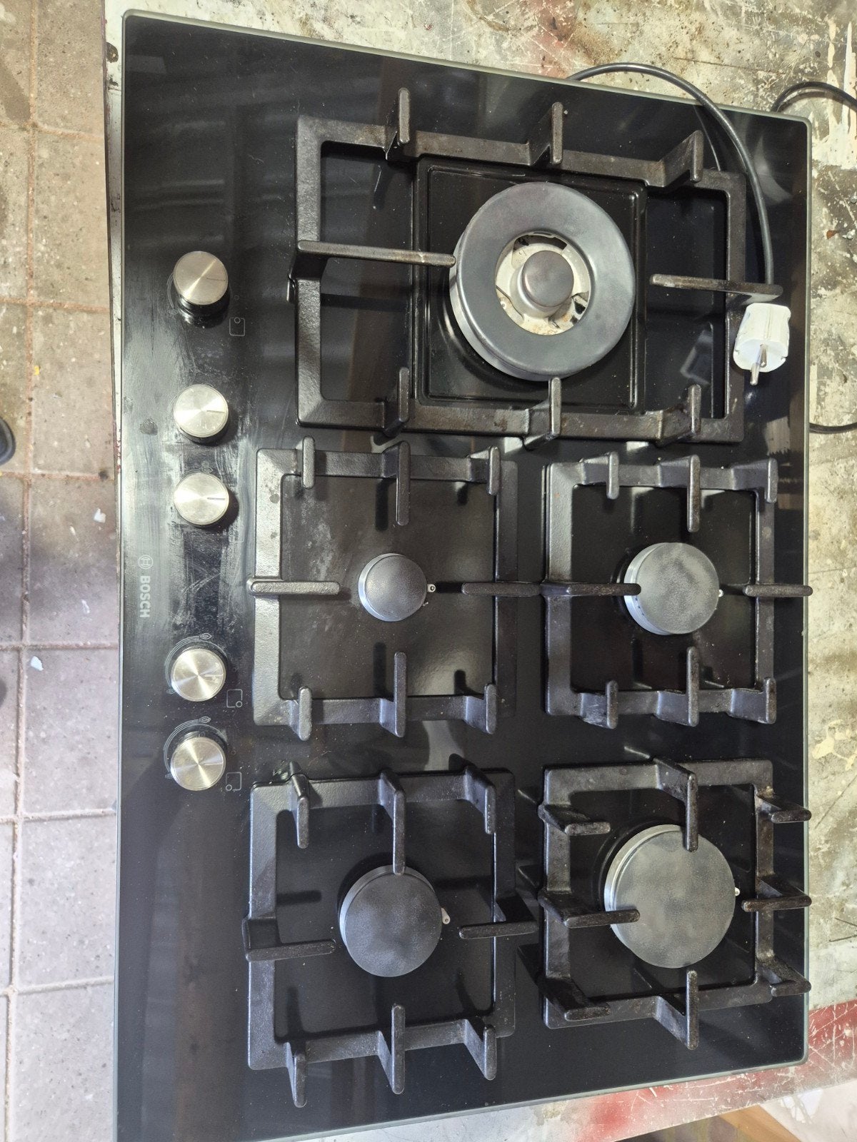 Bosch gasfornuis met 5 kookzones - Zwart glas, Ophalen, Gebruikt, Inbouw, Gas