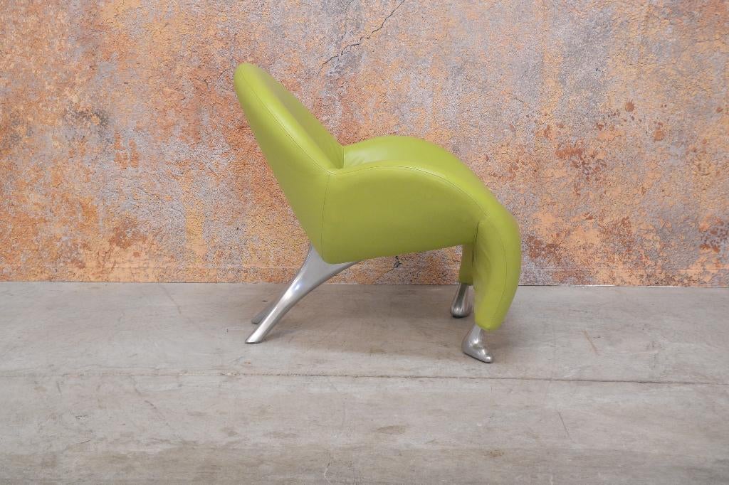 ZGANieuw groene leren Leolux Papageno design fauteuil, Leolux, Leolux, 75 tot 100 cm, Ophalen of Verzenden