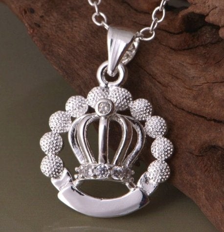 Trendy 925 zilveren kettinghanger van kroon met zirkoon, Overige voorstellingen, Nieuw, Ophalen of Verzenden, Met edelsteen