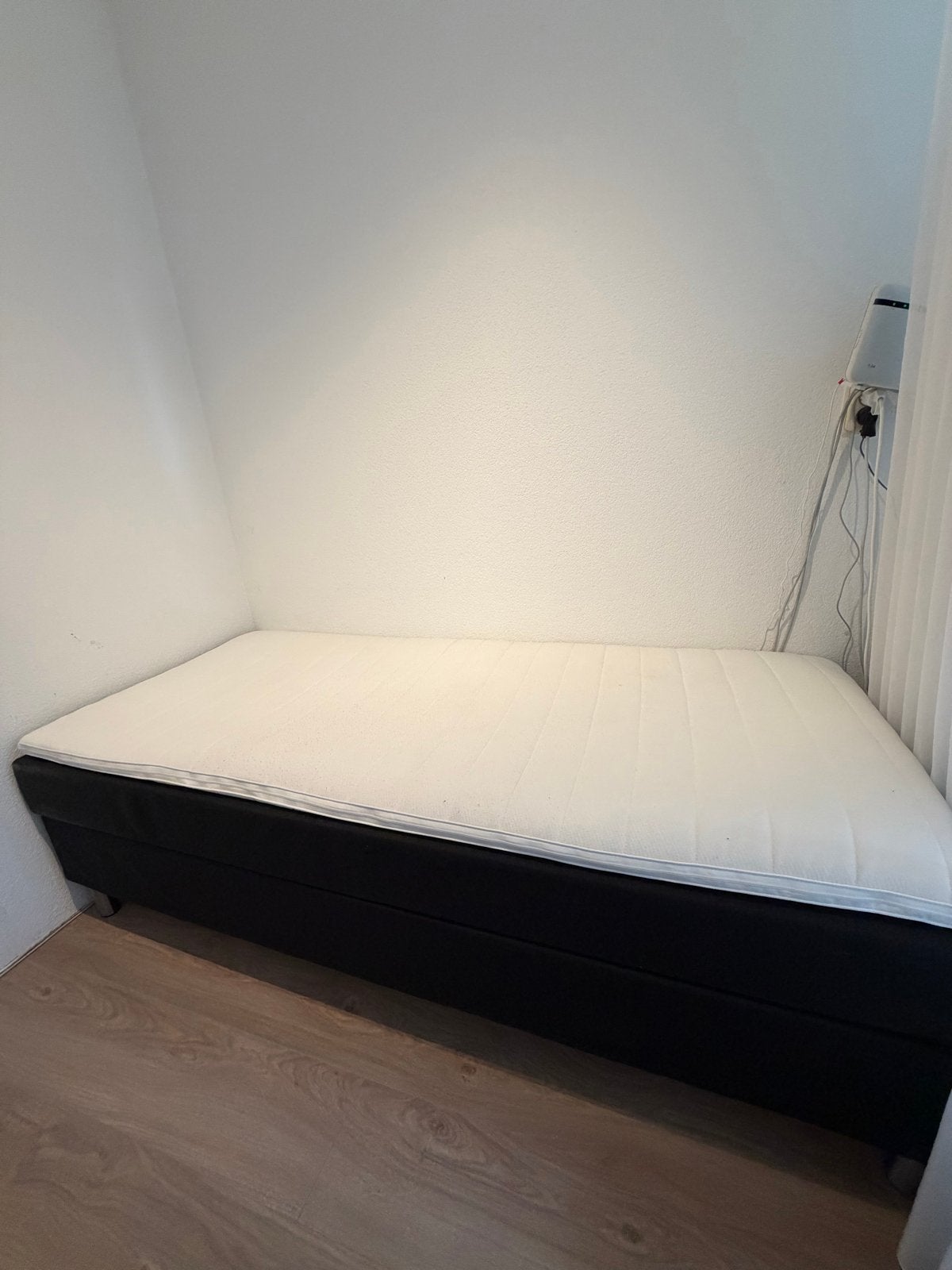 Boxspring met matras, Ophalen, 90 cm, Eenpersoons, Zwart