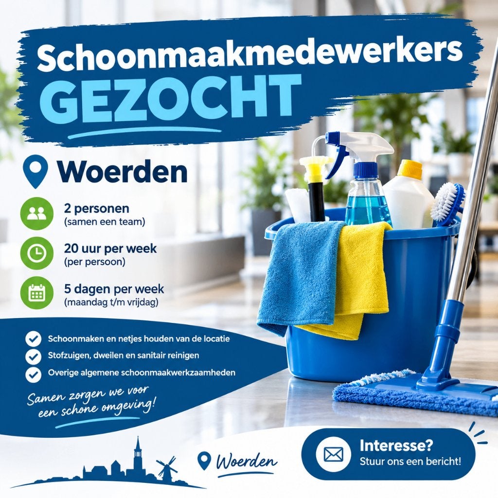 Schoonmaakmedewerkers gezocht – 20 uur per week – Woerden, Overige niveaus, Geschikt als bijbaan, Tot en met 24 uur, Starter
