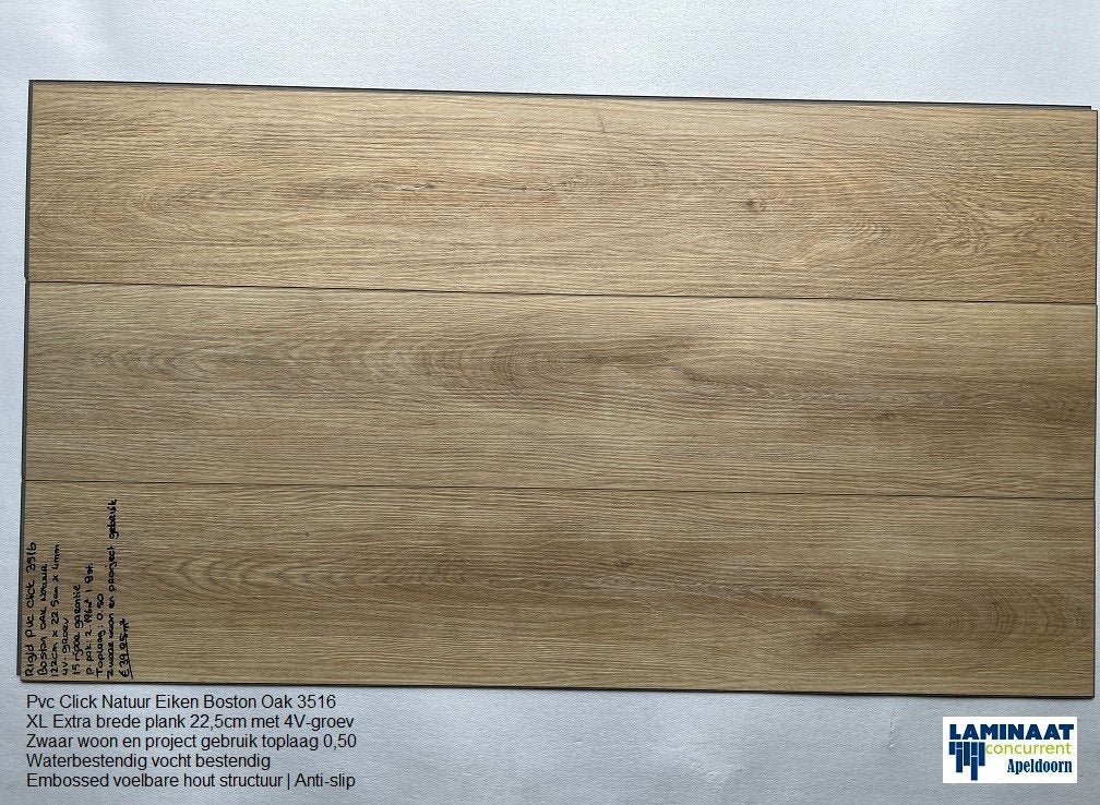 Pvc click Laminaat Natuur Eik Boston 4V-groev toplaag 0,50, 75 m² of meer, Nieuw, Ophalen of Verzenden, Beige