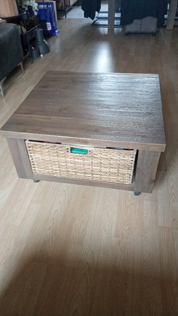 Salontafel met rieten mand - Lichte gebruiksporen, Ophalen, Gebruikt, 50 tot 100 cm, Vierkant
