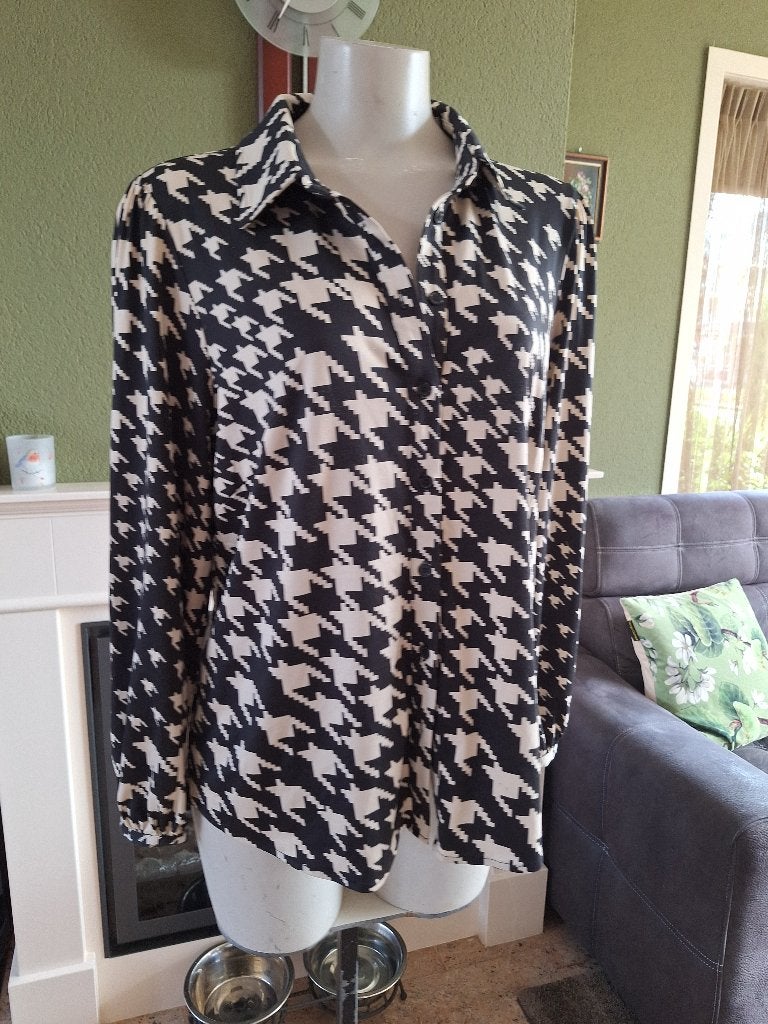 K-Design Stijlvolle Top met Pied-de-Poule Print XL, K-design, Maat 46/48 (XL) of groter, Gedragen, Meerkleurig