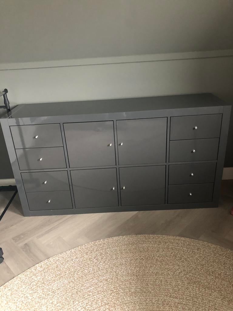 Ikea Kallax grijs hoogglans 8 vaks, Ophalen, Zo goed als nieuw, 25 tot 50 cm, Minder dan 50 cm
