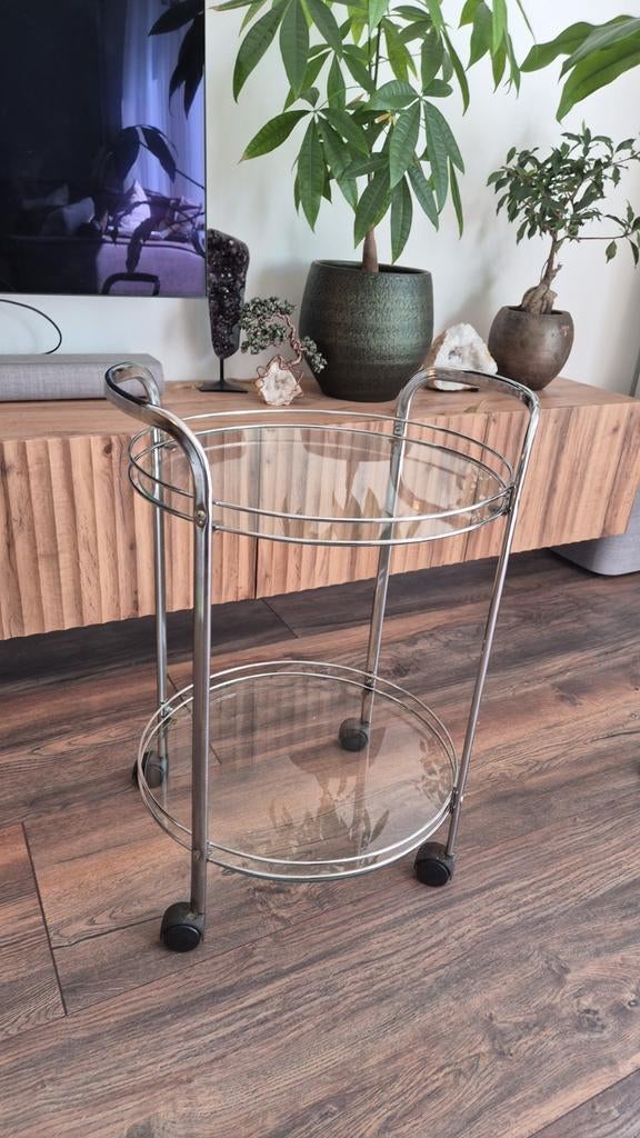 Vintage serving trolley, Huis en Inrichting, Tafels | Bijzettafels, Ophalen, Minder dan 55 cm, Metaal of Aluminium, 60 cm of meer
