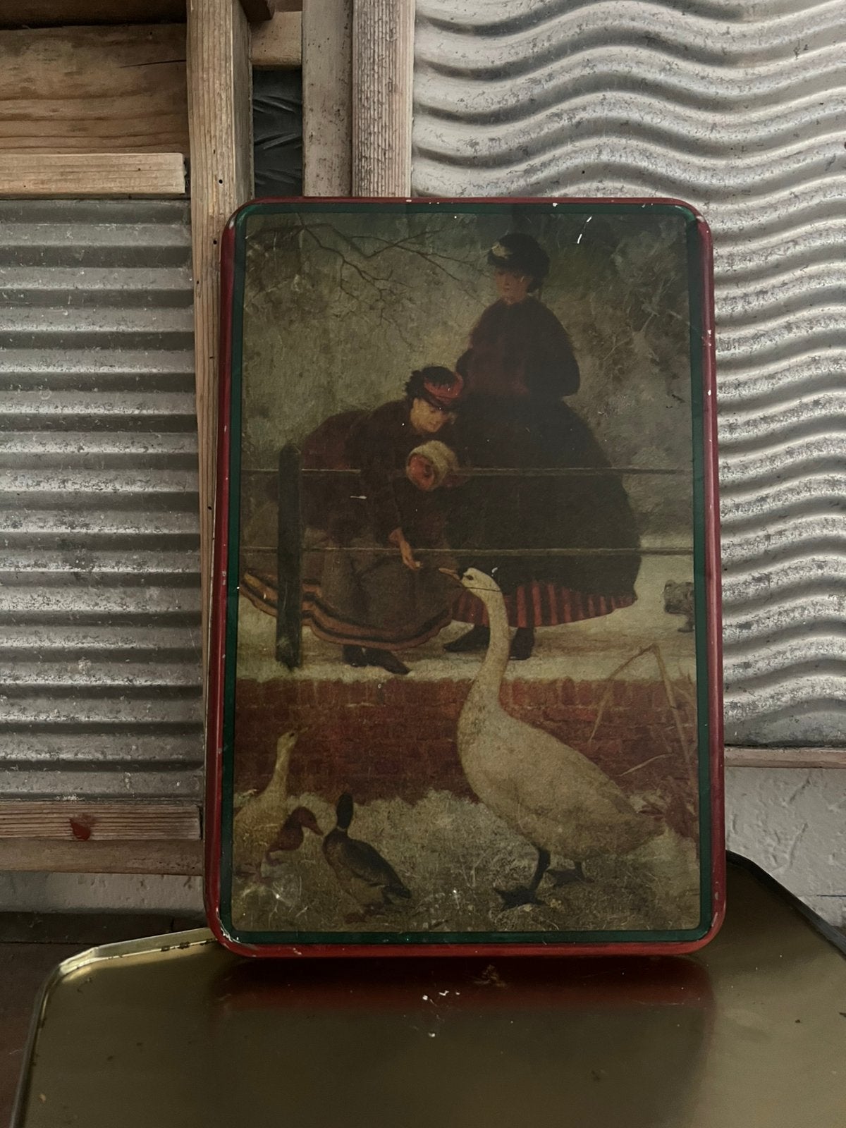 Oud brocante blik gans ganzen nostalgische antiek opbergblik, Verzamelen, Blikken, Ophalen of Verzenden, Zo goed als nieuw, Overige