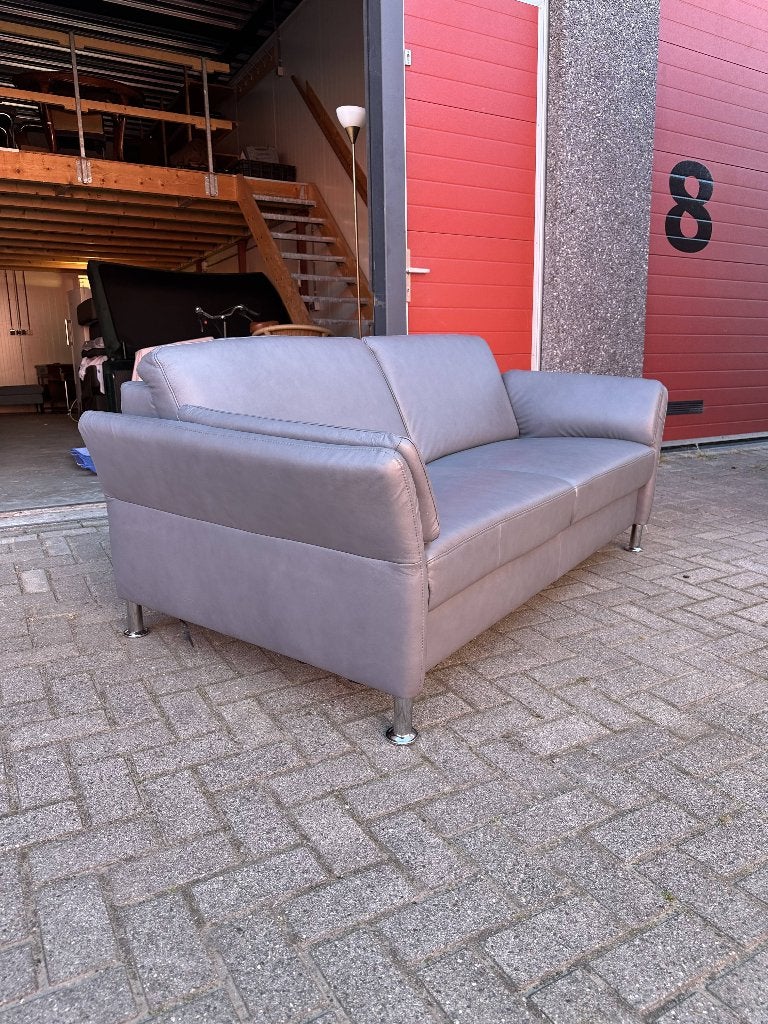 Dieter Knoll Collection leren bank – grijs/taupe–nette staat, Ophalen, Gebruikt, Driepersoons, 75 tot 100 cm