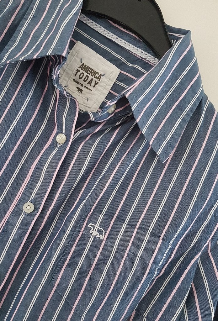 America Today dames blouse blauw/roze/wit maat M z.g.a.n., Maat 38/40 (M), Blauw, Ophalen of Verzenden, Zo goed als nieuw