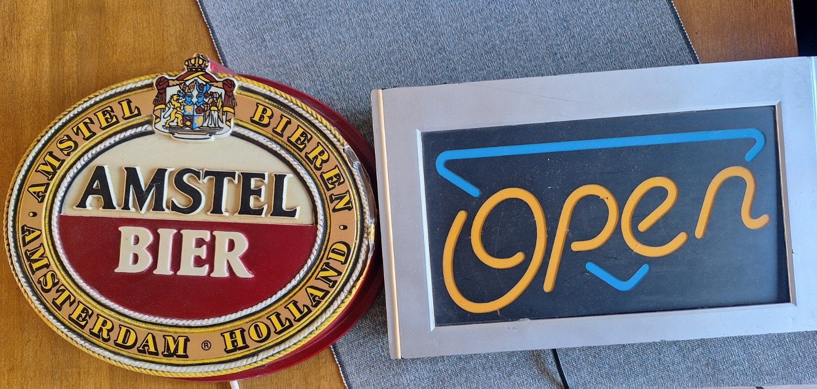 Amstel Bier Reclamebord & Open Neon Lamp, Ophalen, Gebruikt, Lichtbak of (neon) lamp