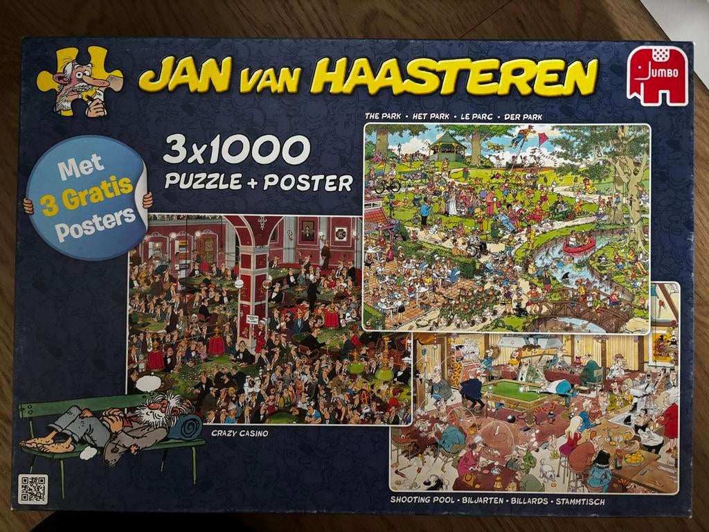 Jan van Haasteren 3x1000 - Crazy Casino, Het Park, Biljarten, Ophalen, Meer dan 1500 stukjes, Gebruikt, Legpuzzel