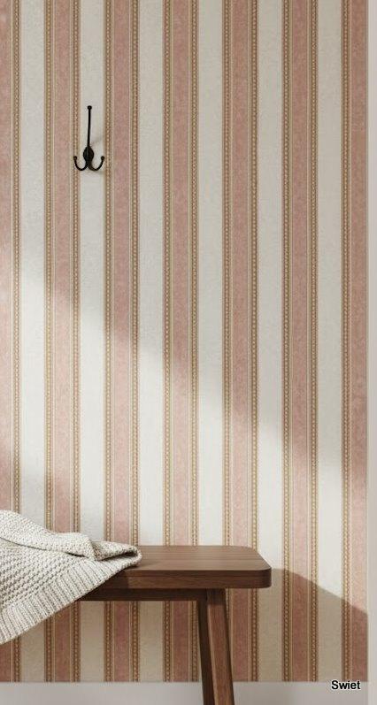 6814 Vintage behang klassiek gestreept roze koord warm swiet, Ophalen of Verzenden, Minder dan 10 m², Roze