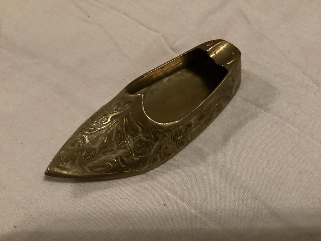 Vintage Oosterse Koperen Asbak Schoen, Ophalen of Verzenden, Gebruikt