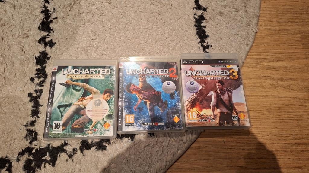 Uncharted 1, 2 & 3 - PS3 Games, Spelcomputers en Games, Avontuur en Actie, Online, Gebruikt, 1 speler