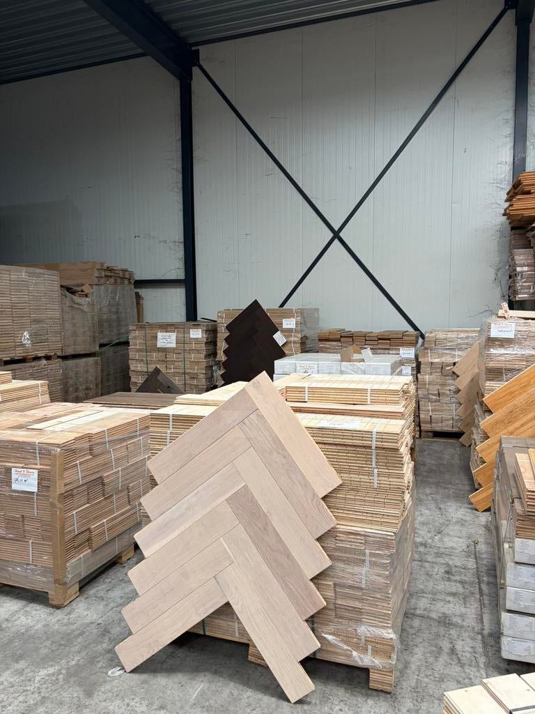 Restpartijen leegverkoop eiken vloeren parket visgraat, Ophalen of Verzenden, Zo goed als nieuw, 75 m² of meer, Parket