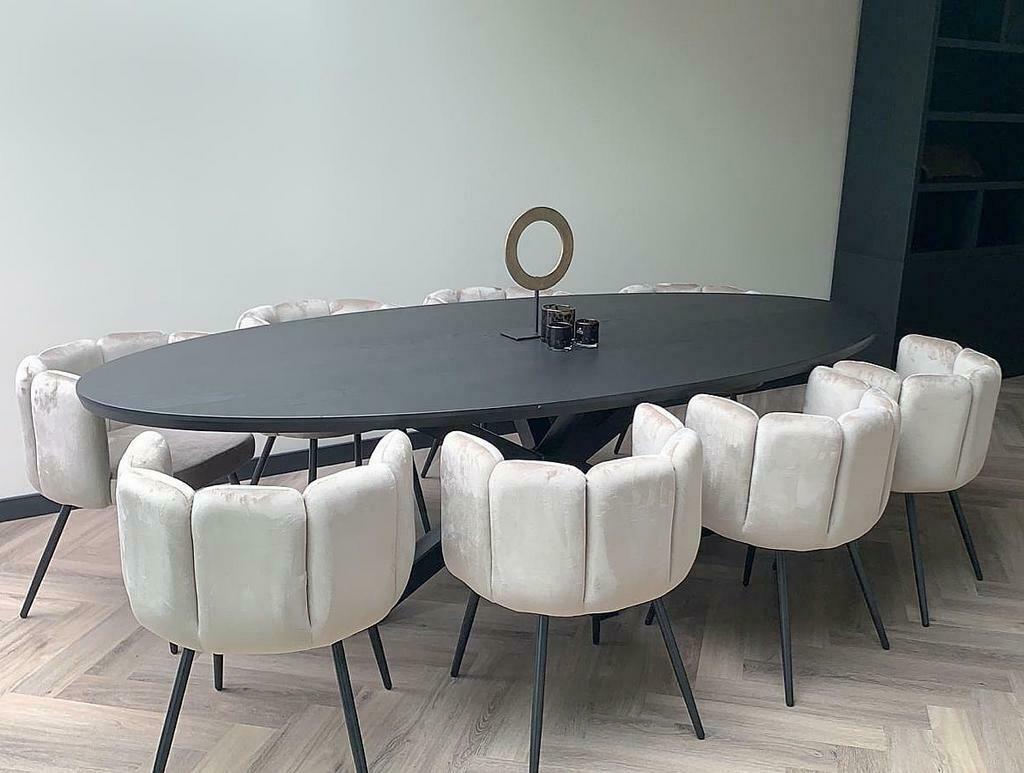 Zwarte moderne ovale massief eiken tafel eethoek, Huis en Inrichting, Tafels | Eettafels, Nieuw, Ovaal, Ophalen of Verzenden