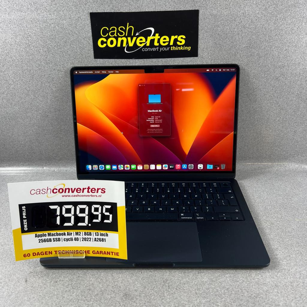 Apple Macbook Air | M2 | 256GB | 2022 | A2681 | 385728, Qwerty, 8 GB, 13 inch, Ophalen of Verzenden