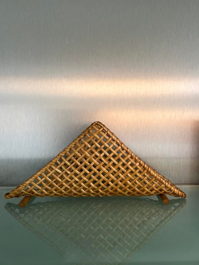 Vintage Tiki rotan servethouder - jaren 1960 rotan bamboe, Ophalen of Verzenden