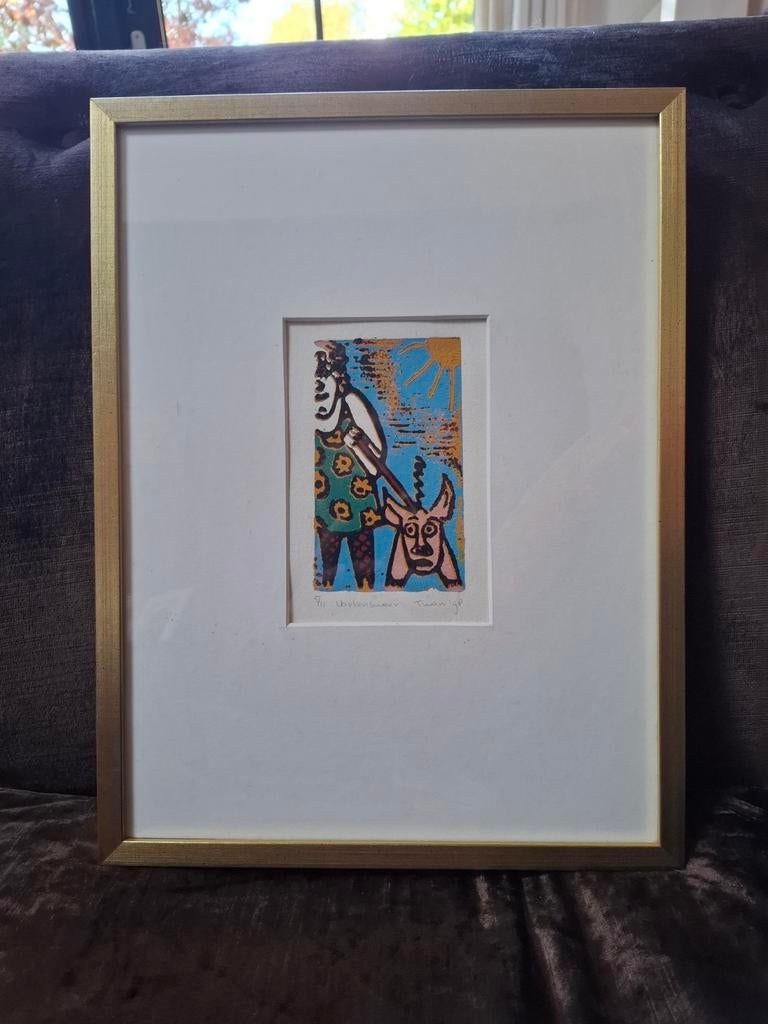 Twan de Vos - Twee linosnedes ingelijst, Antiek en Kunst, Kunst | Etsen en Gravures, Ophalen of Verzenden