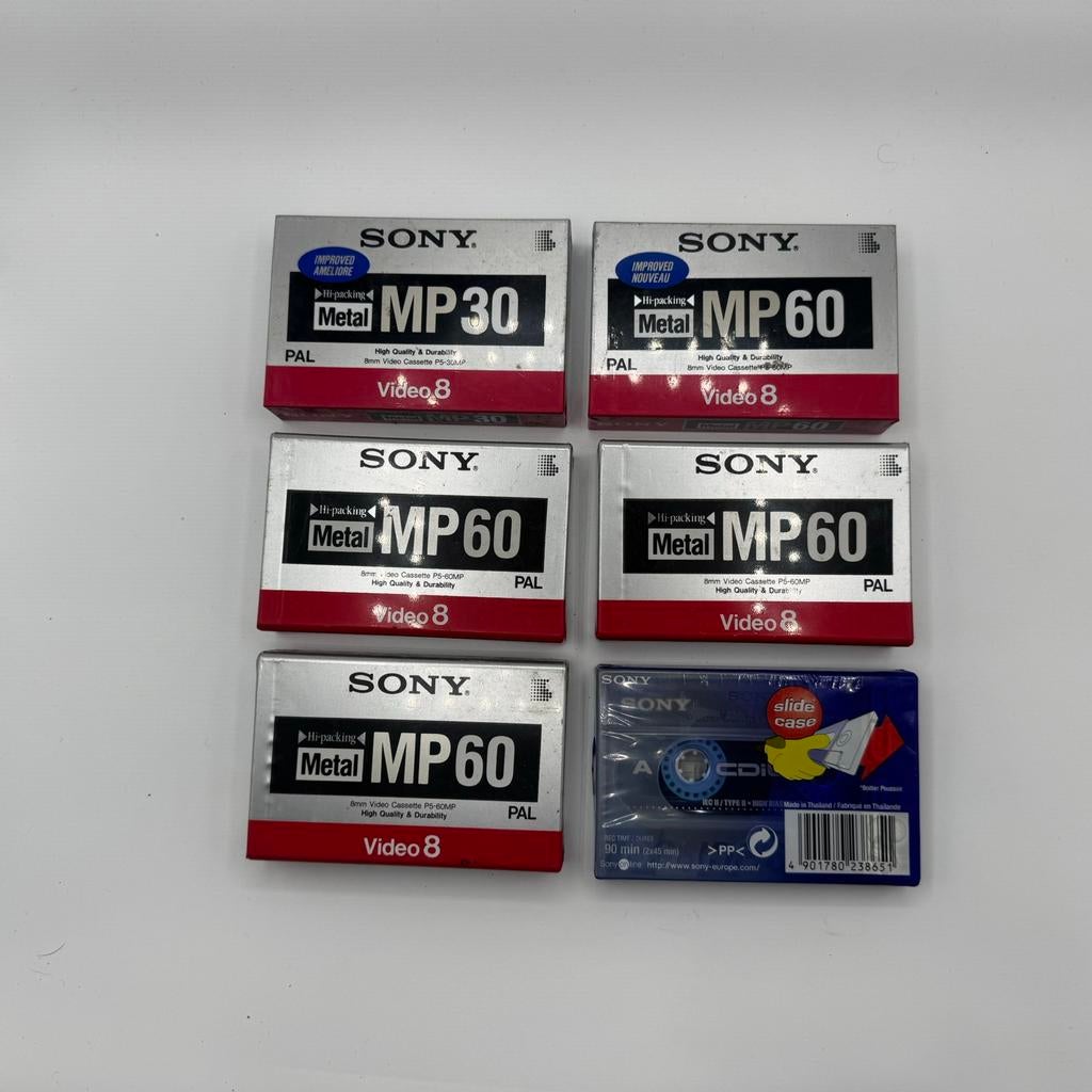 5x Sony Video8 Metal MP60 + 1x CDit II – Nieuw in verpakking, 2 t/m 25 bandjes, Overige genres, Ophalen of Verzenden, Zo goed als nieuw