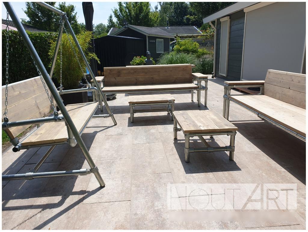 Salontafel Steigerhout met steigerbuis verzinkt, 50 tot 100 cm, Overige materialen, Vierkant, Nieuw