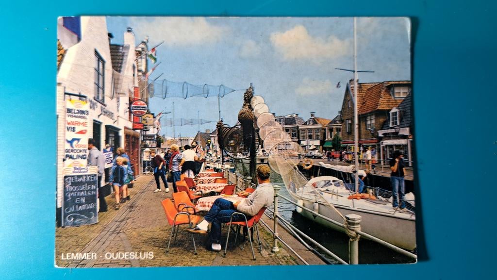 Lemmer oudesluis kleurrijk, Ophalen of Verzenden, 1960 tot 1980, Ongelopen, Friesland