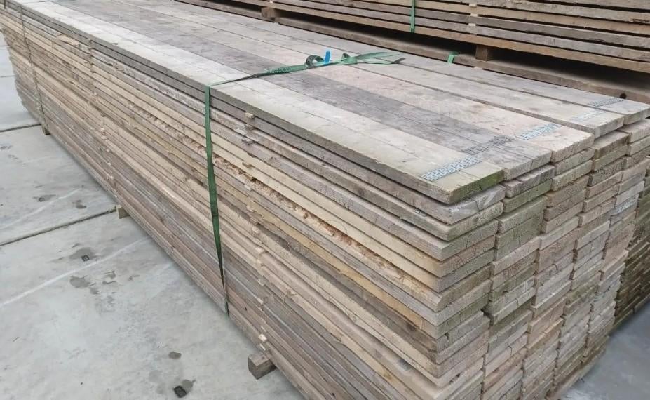 Steigerplanken  gebruikt 5 meter 10 euro per stuk, Doe-het-zelf en Verbouw, Hout en Planken, 25 tot 50 mm, Ophalen of Verzenden