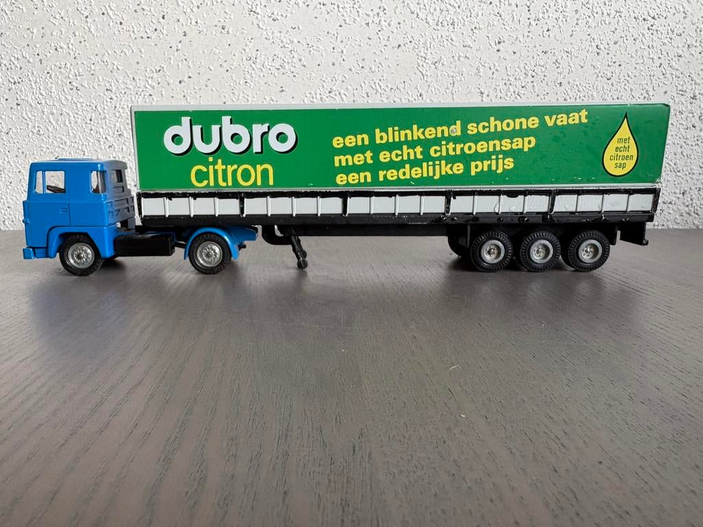 Tekno Scania 141 V8 met oplegger, Hobby en Vrije tijd, Modelauto's | 1:50, Ophalen of Verzenden, Zo goed als nieuw, Bus of Vrachtwagen