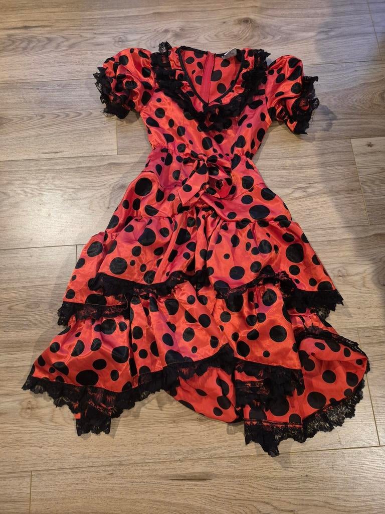 Spaanse jurk carnaval - maat 140 - zo goed als nieuw!, Ophalen of Verzenden, Zo goed als nieuw, Rood, Knielengte