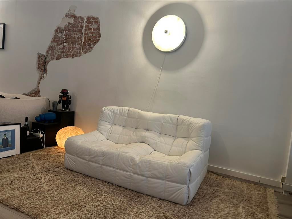Ligne roset kashima in wit leder, Ophalen, 150 tot 200 cm, Tweepersoons, 75 tot 100 cm