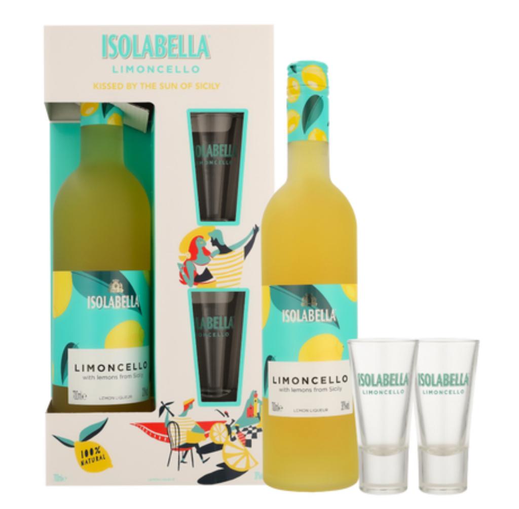 Isolabella Limoncello met 2 glazen set 70cl NIEUW €14,95, Verzamelen, Glas en Borrelglaasjes, Ophalen of Verzenden, Nieuw, Overige typen