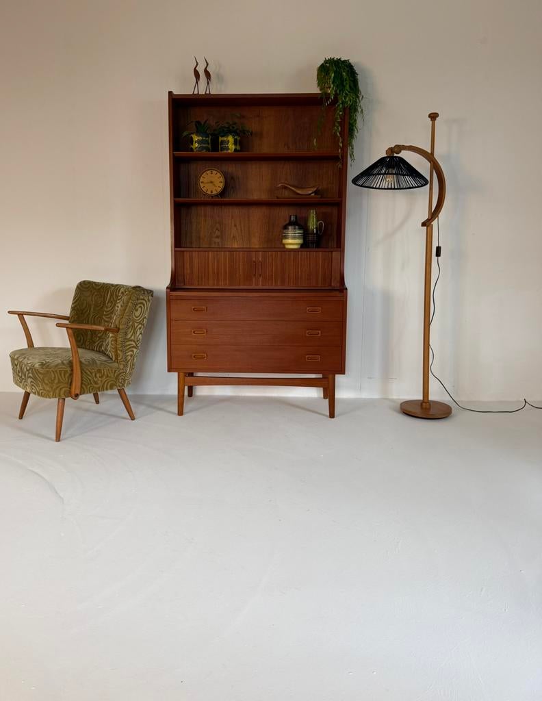Vintage Deense hengellamp ‘60, Hout, Vintage retro buisframe design rotan webbing papercord deens, Ophalen of Verzenden, Zo goed als nieuw