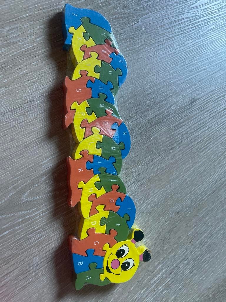 Houten Puzzelrups met Letters en Cijfers, 2 tot 4 jaar, Zo goed als nieuw, Van hout, Meer dan 50 stukjes
