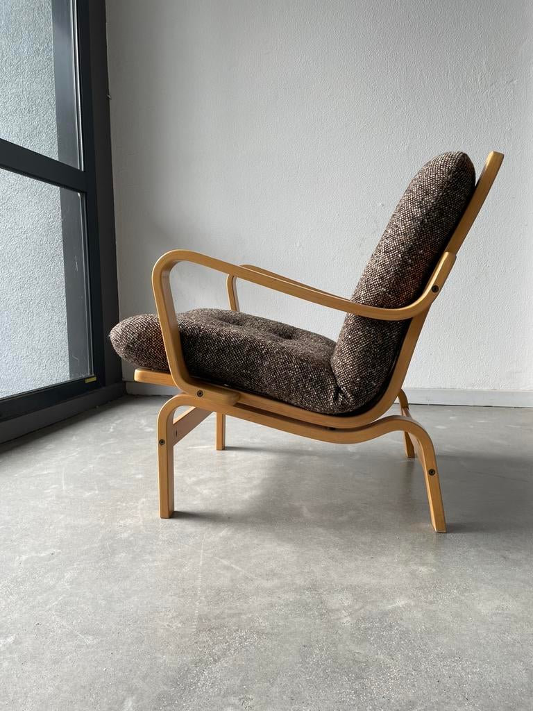 Swedese vintage fauteuil bruine bekleding jaren 70, ., 2de hands, 75 tot 100 cm, Ophalen of Verzenden