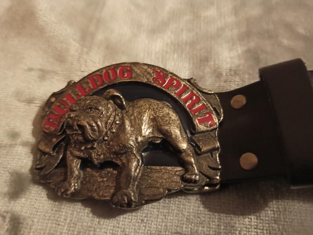 Leren riem met buldog gesp, Kleding | Heren, Riemen en Ceinturen, Ophalen of Verzenden, Zo goed als nieuw, Zwart