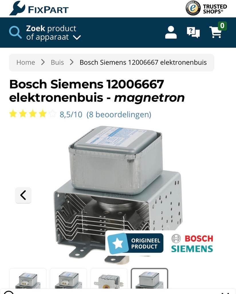 Elektronenbuis Miele Magnetron, Ophalen, Gebruikt