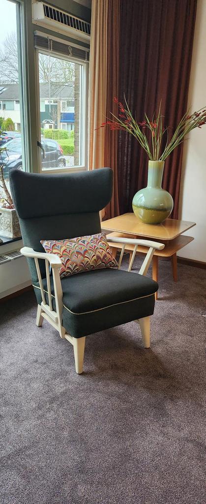 Unieke Vintage Design Oorfauteuil jaren ‘50, Ophalen, 75 tot 100 cm, Zo goed als nieuw, Stof
