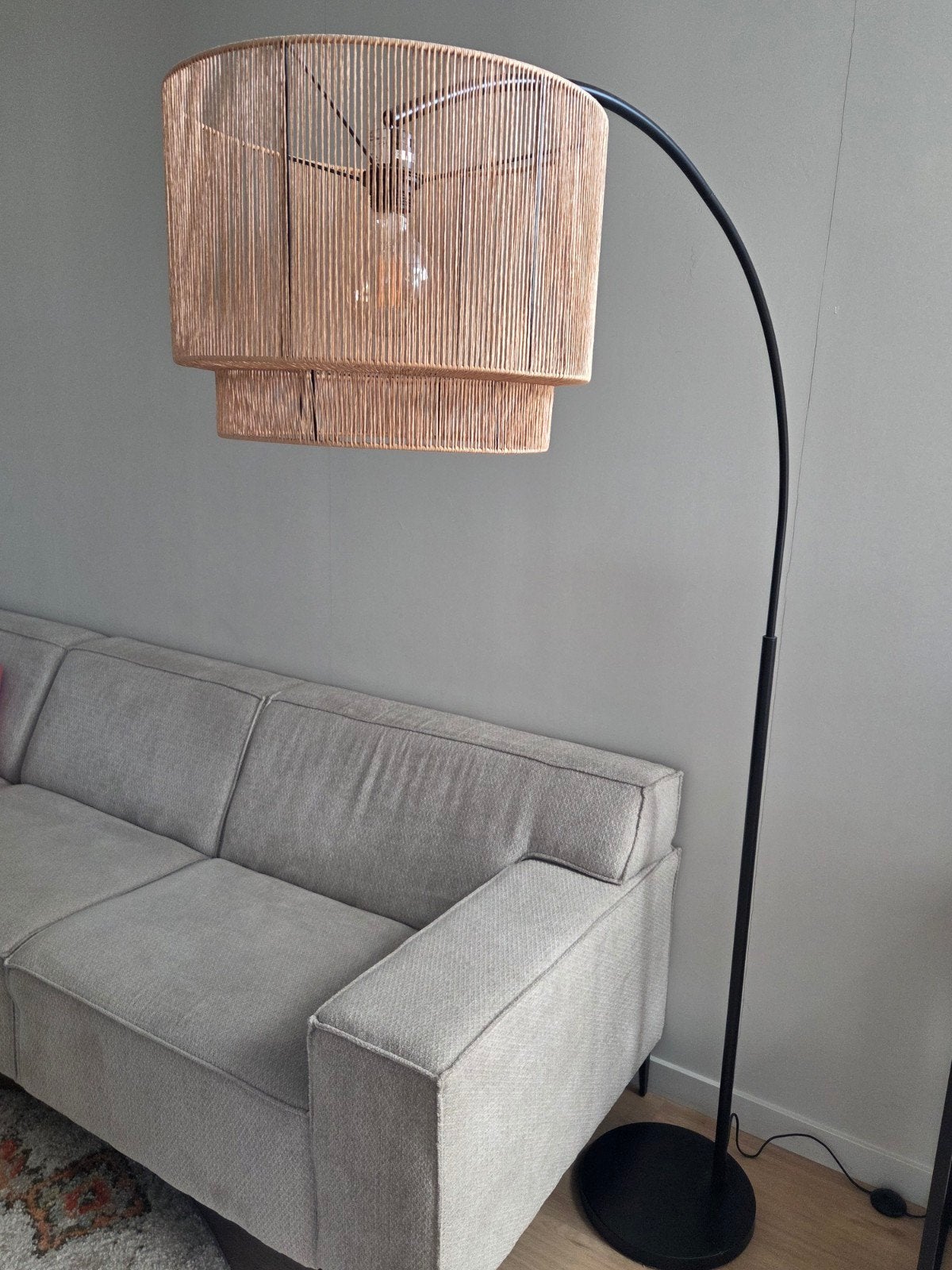 Grote rotan booglamp + GRATIS kleine rotan staande lamp, Ophalen, 200 cm of meer, Bohemian, Modern, E27 (groot)
