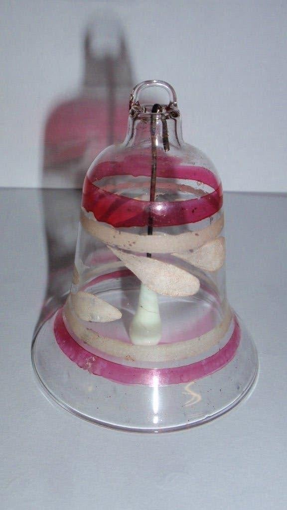Oude glazen kerstbal Ajeko transparant klokje beschilderd, Diversen, Kerst, Ophalen of Verzenden, Gebruikt