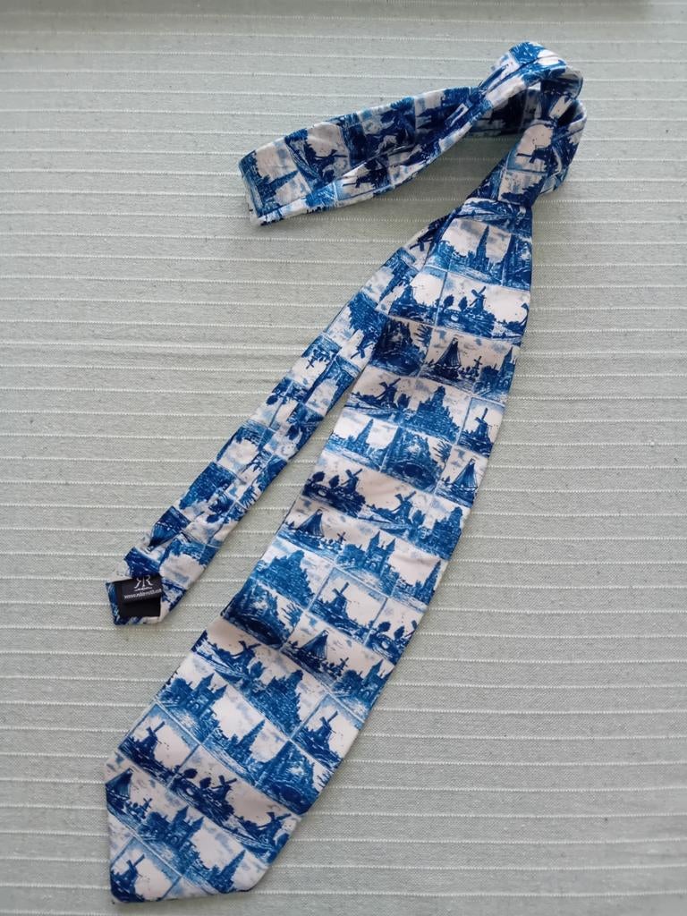Robin Ruth stropdas Delfts Blauw molens 100% zijde, Blauw, Robin Ruth, Ophalen of Verzenden, Zo goed als nieuw