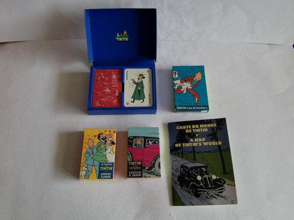 Oude Moulinsart Tin Tin Kaartspellen + Map in verpakking, 5x, Ophalen of Verzenden, Kuifje, Zo goed als nieuw, Gebruiksvoorwerp