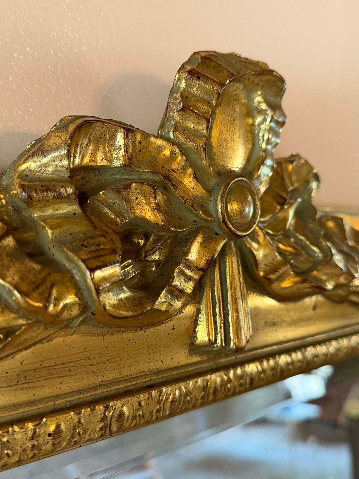 Vintage Gouden Spiegel- Strikspiegel Deknudt, Huis en Inrichting, Ophalen, 100 tot 150 cm, Zo goed als nieuw, Rechthoekig