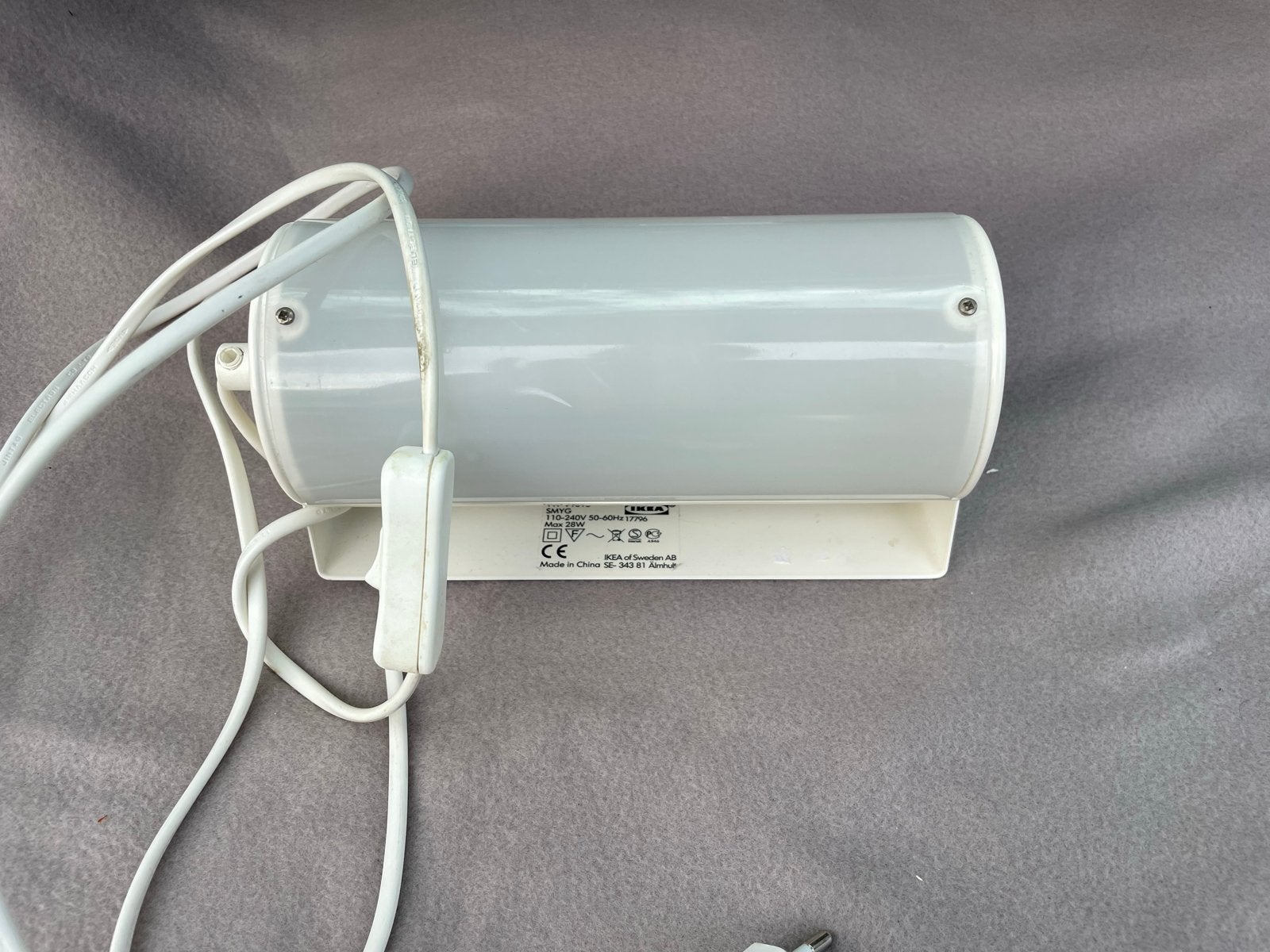Retro IKEA Smyg wandlamp - Vintage design verlichting, Met schakelaar, Wit, Gebruikt, Kunststof