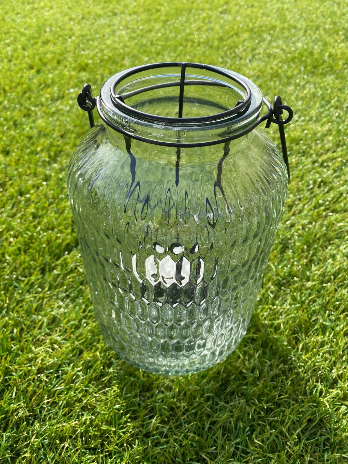 Sfeervol glazen windlicht / lantaarn, 25 cm hoog, Overige merken, Waxinelichthouder, Ophalen of Verzenden, 25 cm