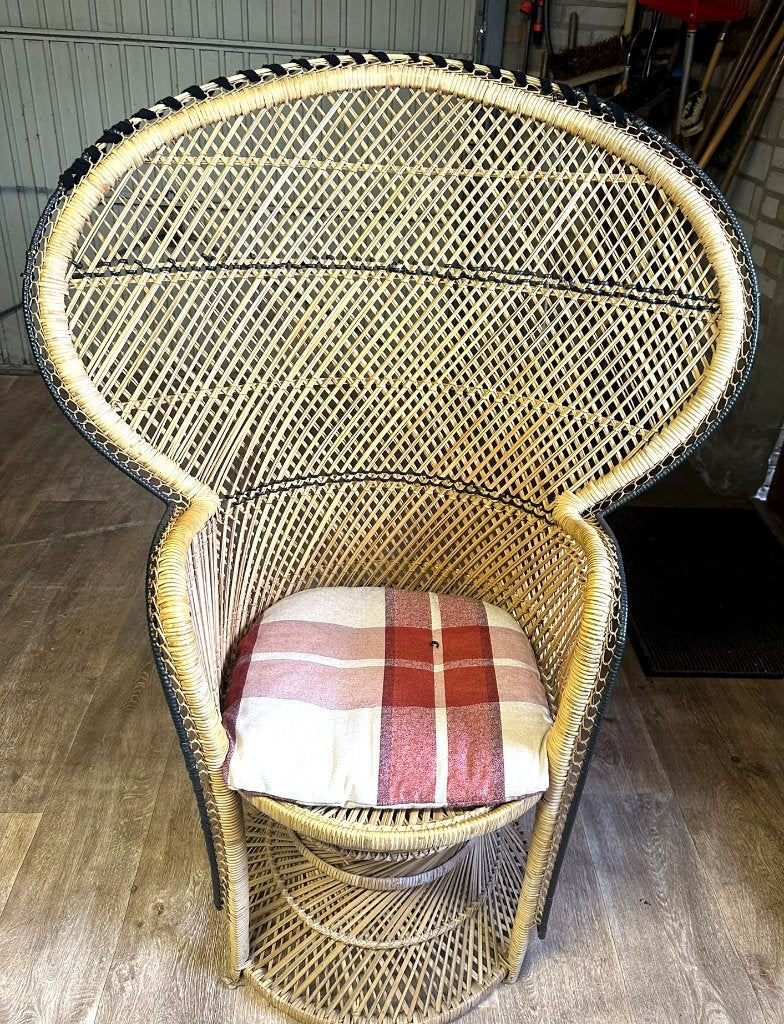Vintage rotan pauwenstoel Emmanuelle peacock chair, Ophalen, Gebruikt, Bruin, Riet of Rotan