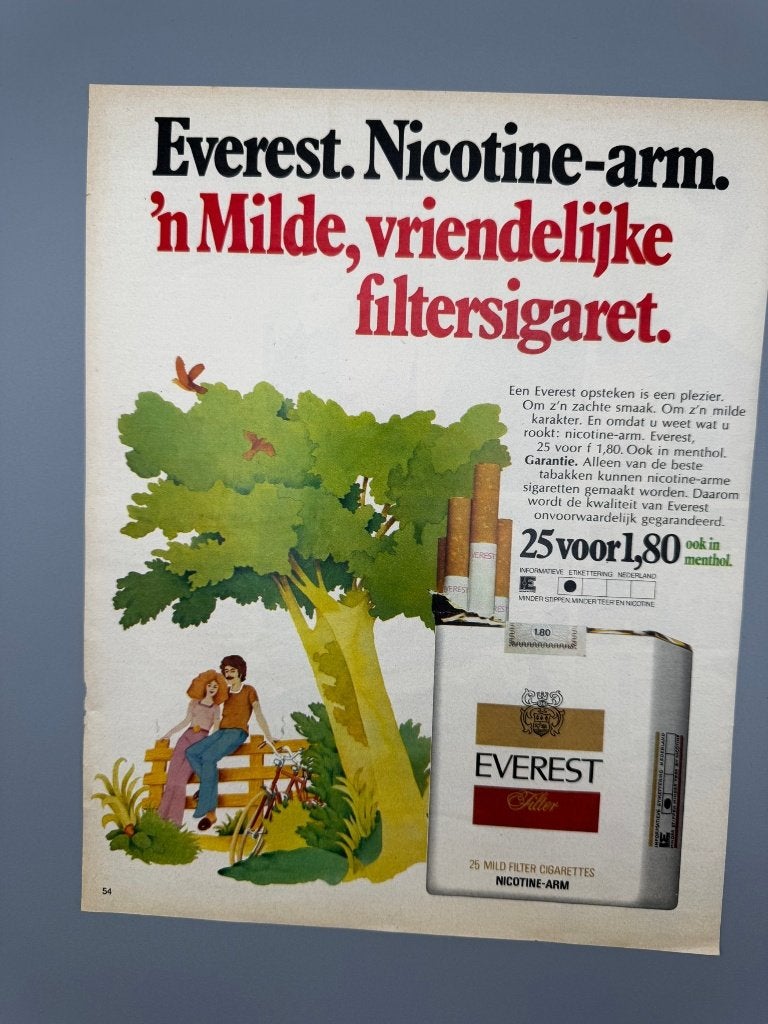 Vintage reclame Everest filtersigaret, nicotine-arm, Verzamelen, Verzenden, Gebruikt, Overige typen