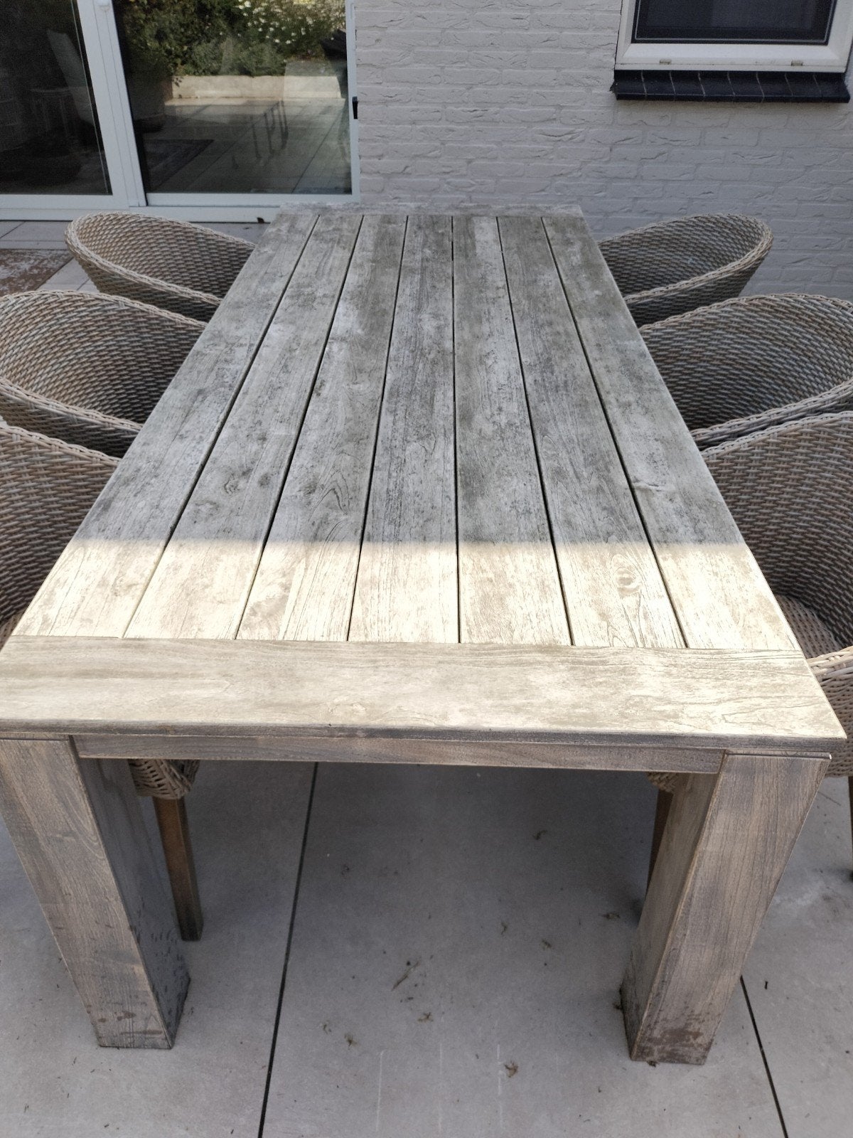 Kees Smit Rough Serie Teak Tuintafel - Greywash 240x100x76, Tuin en Terras, Tuintafels, Ophalen, Gebruikt, Rechthoekig, Hout